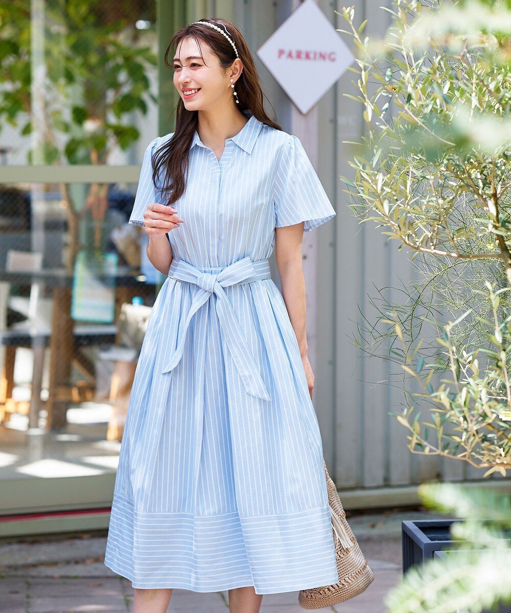 【洗える】フレアスリーブシャツワンピース