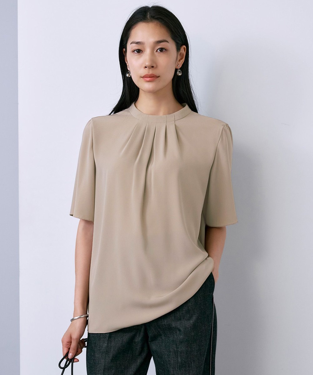 【オンワード】 ICB L(大きいサイズ)>トップス 【接触冷感・UVケア・速乾・洗える】BackSatinAmunzen 5分袖ハイネックブラウス クリームブラウン XL レディース 【オンワード】 ICB L(大きいサイズ)>トップス 【接触冷感・UVケア・速乾・洗える】BackSatinAmunzen 5分袖ハイネックブラウス クリームブラウン XL レディース