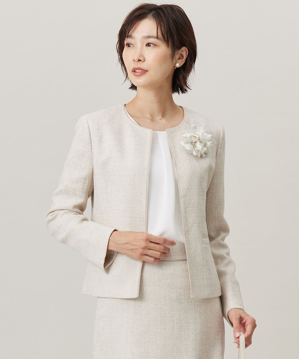 【オンワード】 J.PRESS LADIES>ジャケット/アウター 【セットアップ対応】Light Tweed ノーカラー ジャケット ベージュMIX 13 レディース