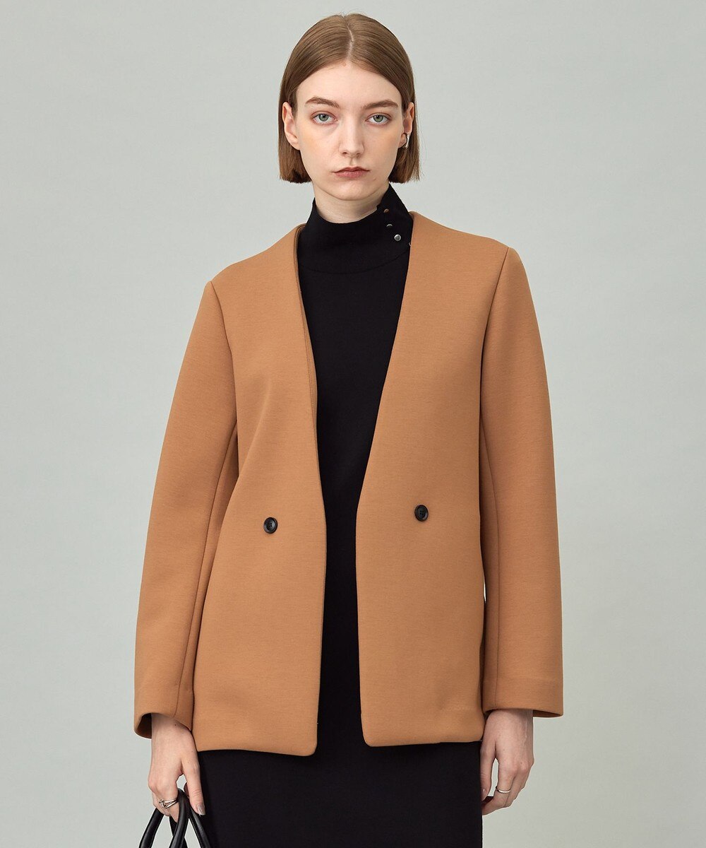 【オンワード】 ICB L（大きいサイズ）>ジャケット/アウター 【洗える】コンパクトWフェイス ノーカラージャケット キャメル XL レディース