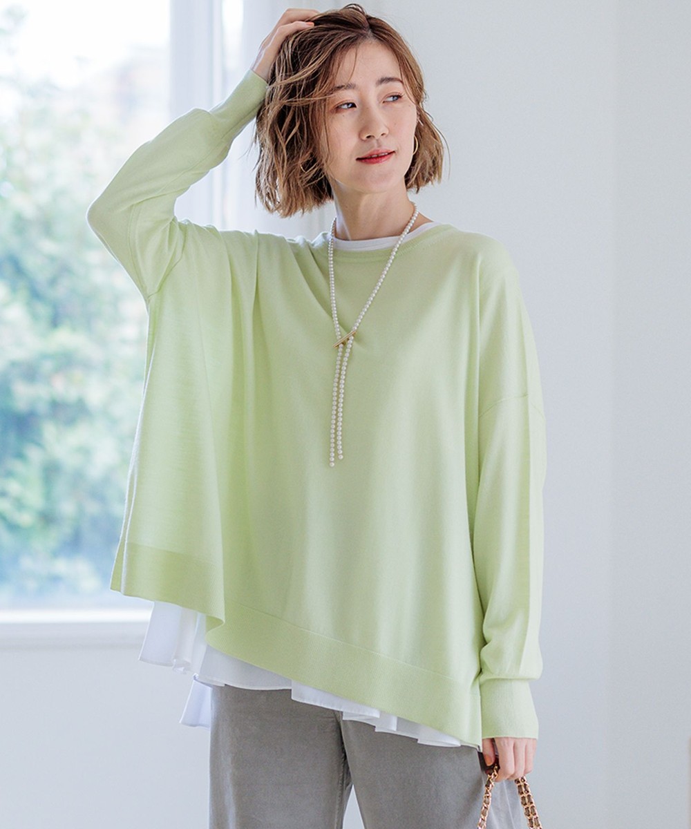 【オンワード】 23区 L(大きいサイズ)>トップス 【WEB限定カラーあり/洗える】ウーステッドウール ワイドシルエット ニット ライトグリーン 46 レディース 【オンワード】 23区 L(大きいサイズ)>トップス 【WEB限定カラーあり/洗える】ウーステッドウール ワイドシルエット ニット ライトグリーン 46 レディース