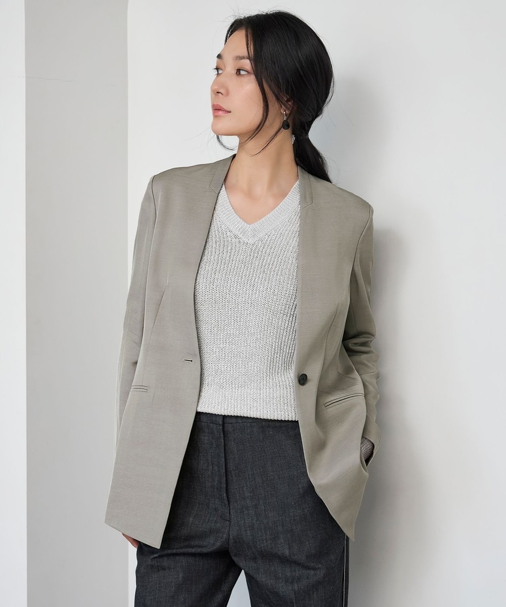 【オンワード】 ICB>ジャケット/アウター Vi/Ly/Liツイル ノーカラージャケット カーキ 4 レディース 【オンワード】 ICB>ジャケット/アウター Vi/Ly/Liツイル ノーカラージャケット カーキ 4 レディース