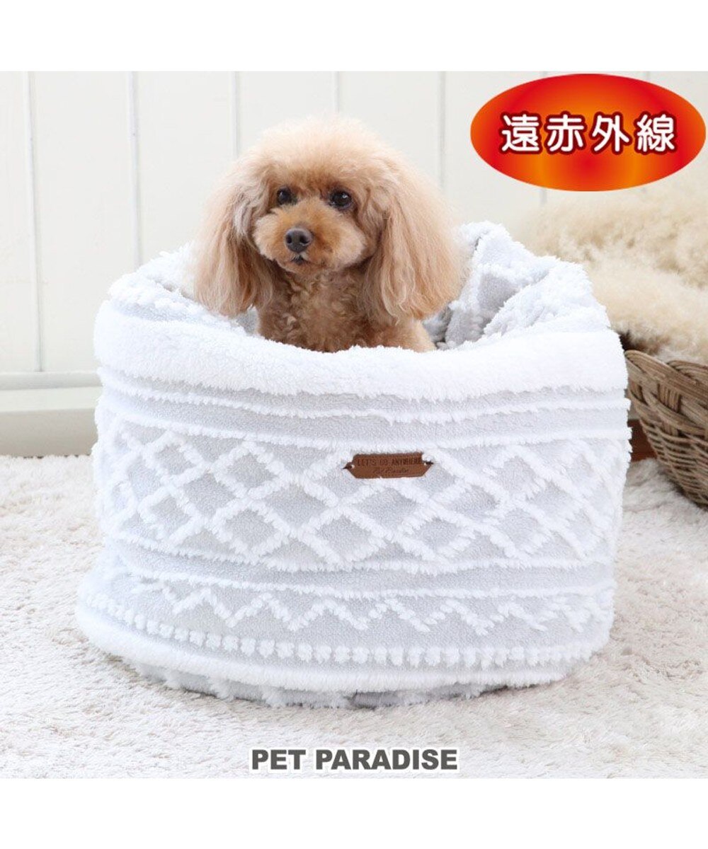 PET PARADISE>ペットグッズ 犬 ベッド 遠赤外線 筒型 寝袋 カドラー (42×70cm) エスニック柄 グレー Ｐ／5ｋ 【送料無料】