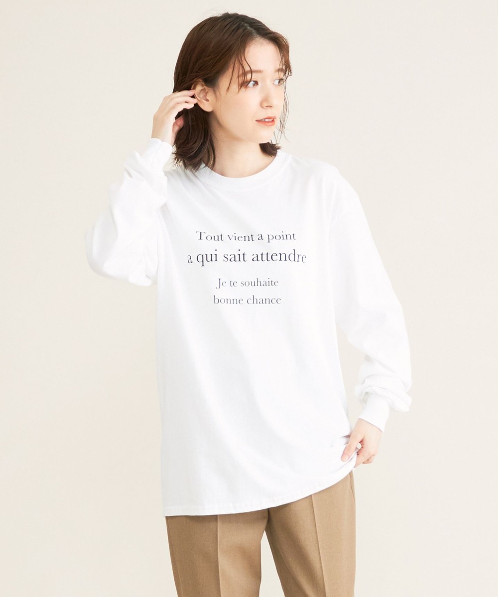 【オンワード】 SHARE PARK LADIES>トップス 【洗える】コットンロングスリーブロゴTシャツ ホワイト F レディース 【送料無料】