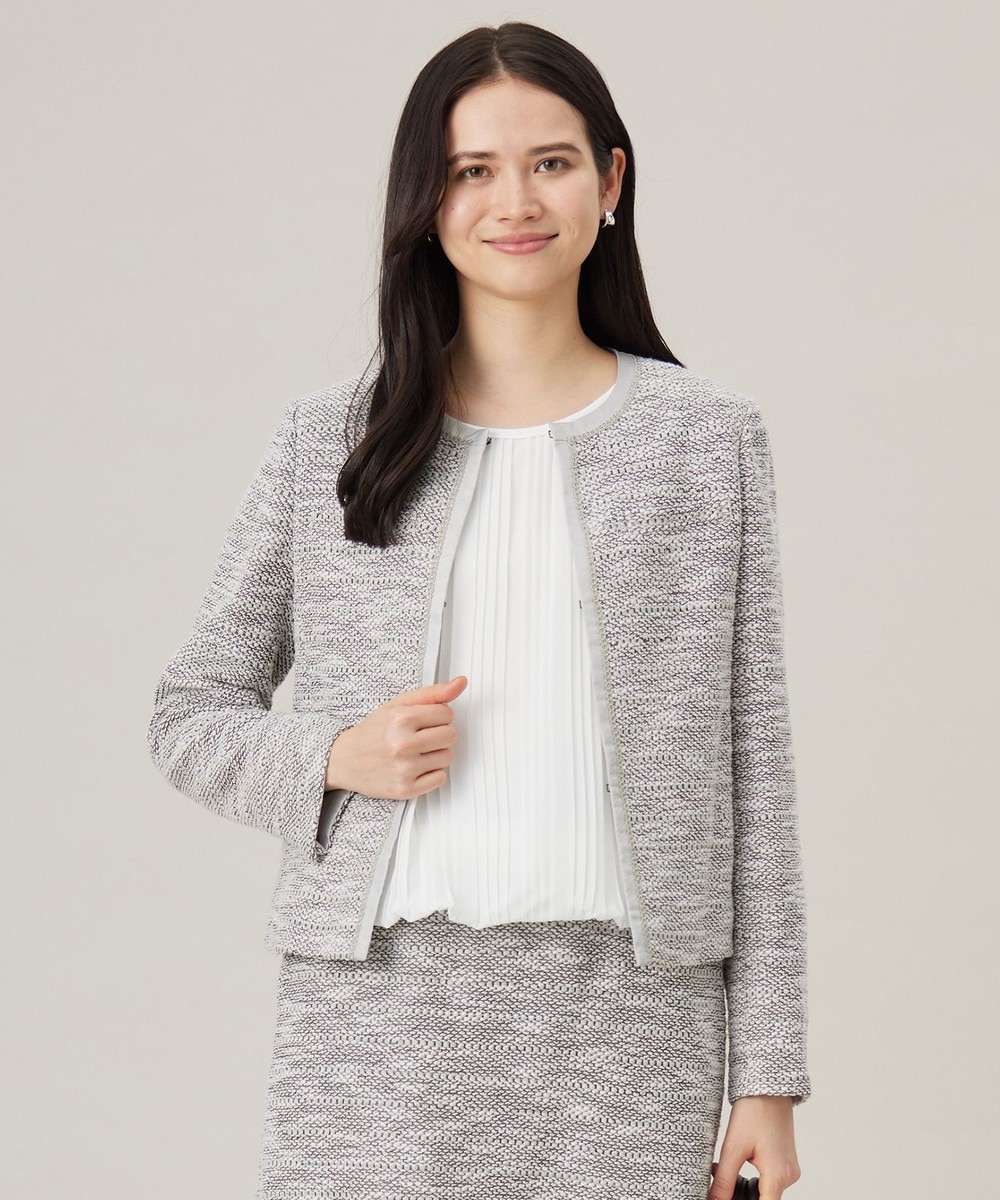 【オンワード】 自由区>ジャケット/アウター 【セットアップ対応】カラミツイードノーカラー ジャケット ライトグレー 42 レディース 【オンワード】 自由区>ジャケット/アウター 【セットアップ対応】カラミツイードノーカラー ジャケット ライトグレー 42 レディース