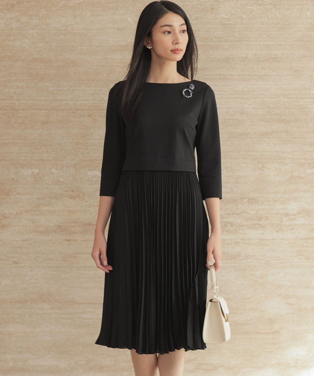 組曲　大きいサイズ　ワンピース 組曲 【WEB限定】ウォームジョーゼット タックワンピース （パープル系