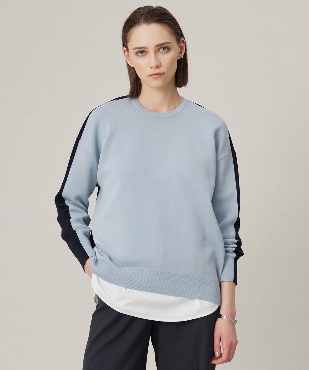 【オンワード】 ICB>トップス 【WEB限定カラーあり・洗える】コットンポリエステルスムース ニットプルオーバー サックスブルー×ネイビー XS レディース 【オンワード】 ICB>トップス 【WEB限定カラーあり・洗える】コットンポリエステルスムース ニットプルオーバー サックスブルー×ネイビー XS レディース