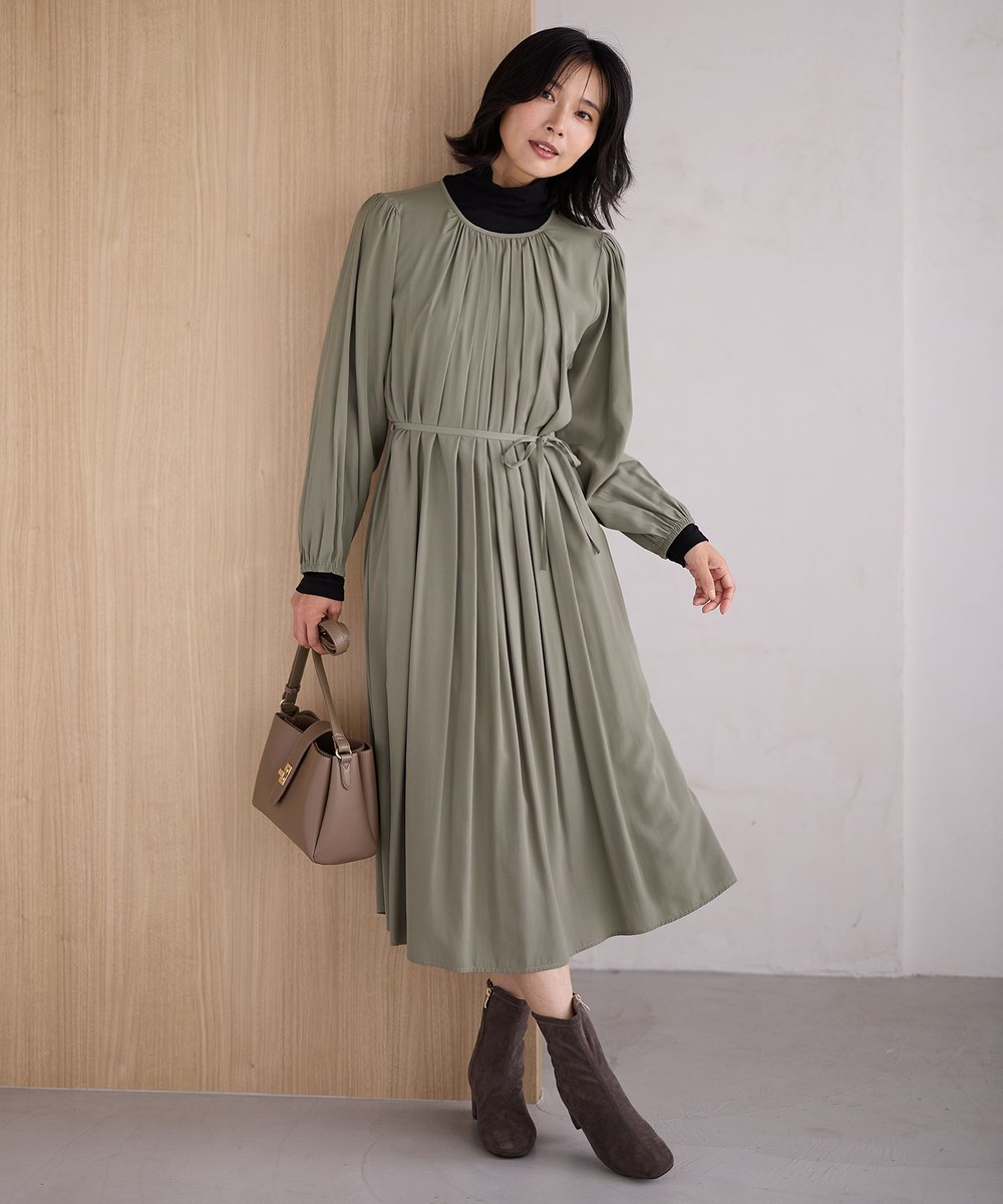 【オンワード】 ANY>ワンピース ギャザーワンピース カーキ F レディース 【オンワード】 ANY>ワンピース ギャザーワンピース カーキ F レディース