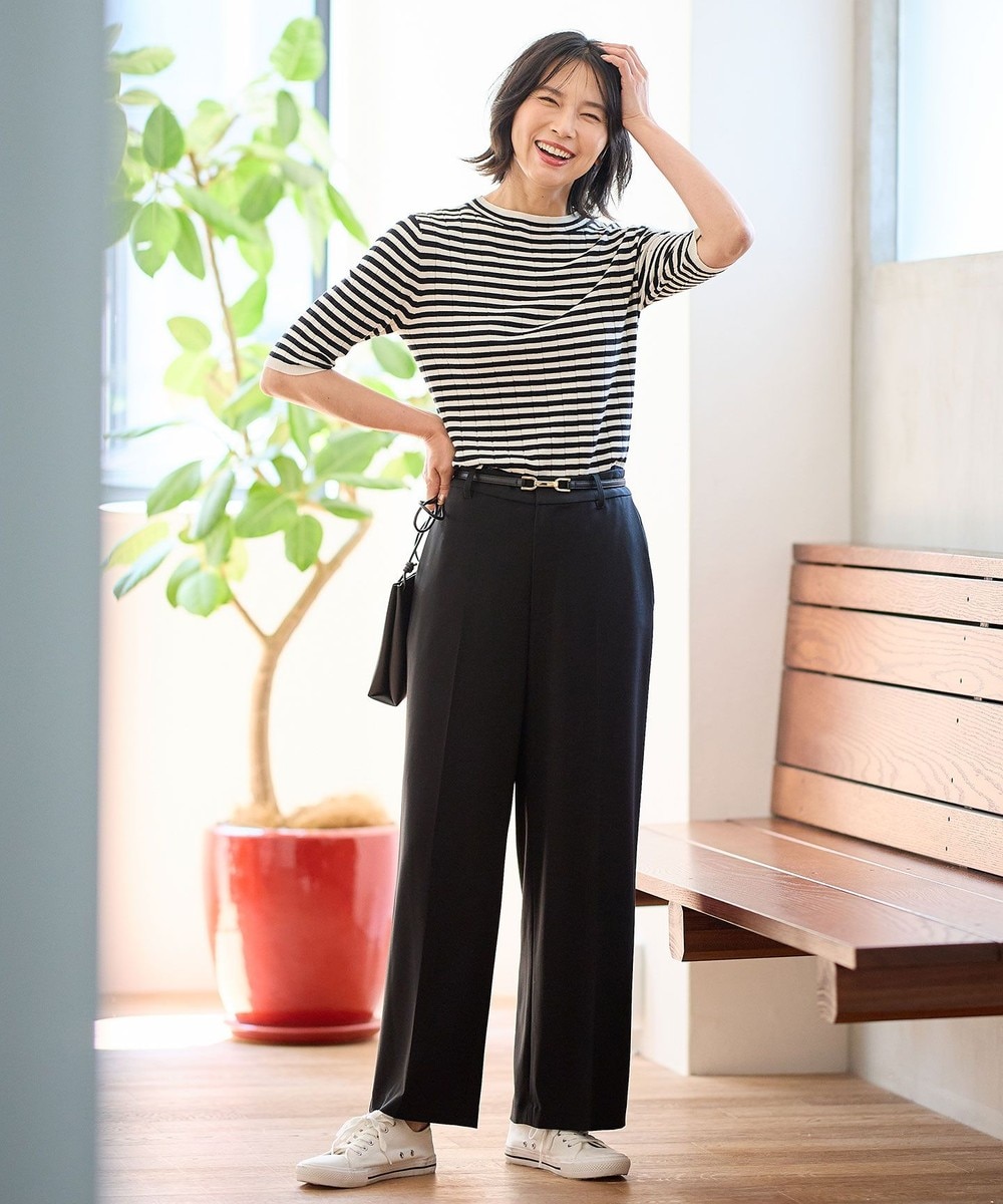 【オンワード】 ANY>パンツ 【洗濯機可/ウエストゴム/2WAYストレッチ】ワイドパンツ ブラック 2 レディース 【オンワード】 ANY>パンツ 【洗濯機可/ウエストゴム/2WAYストレッチ】ワイドパンツ ブラック 2 レディース