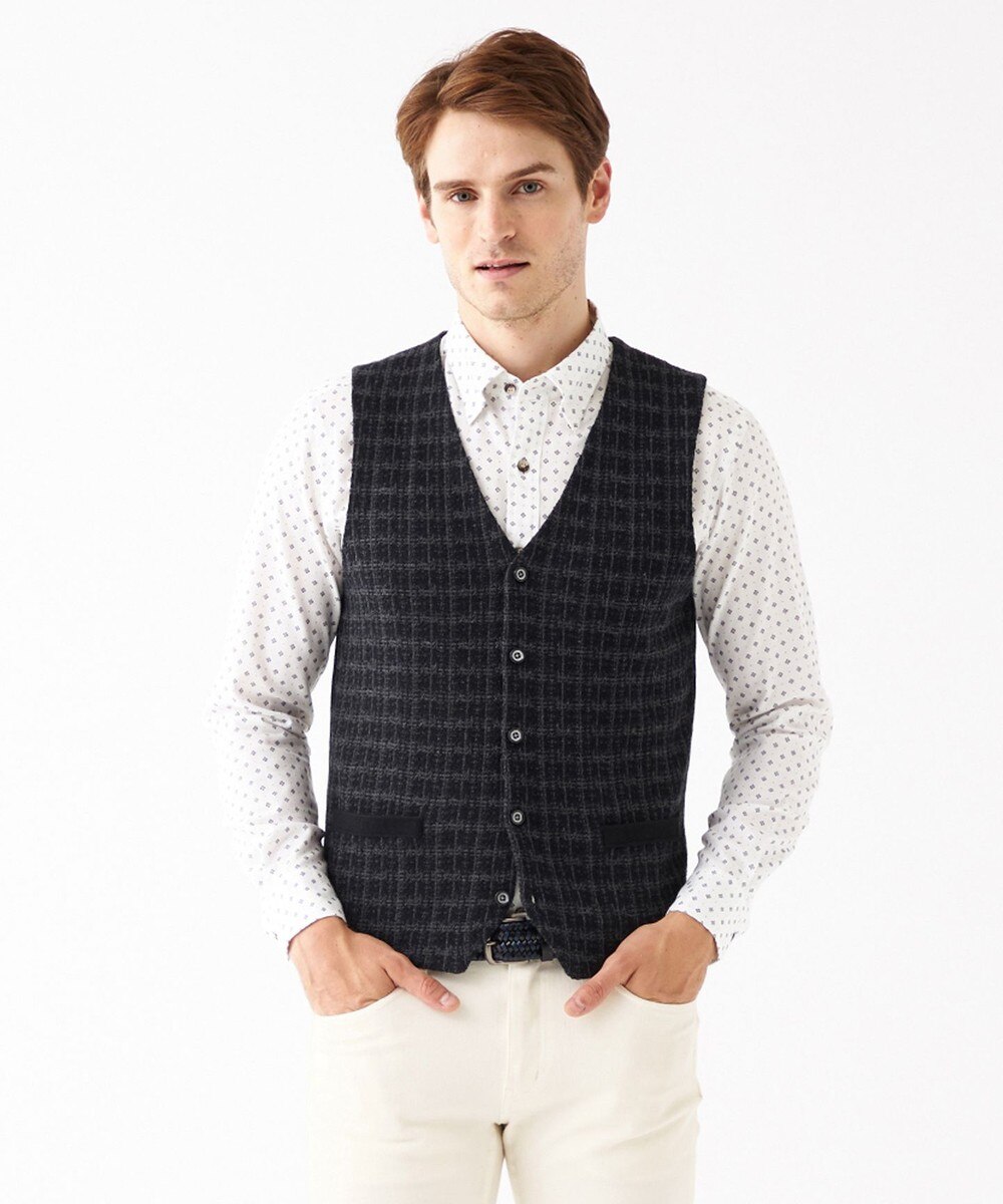 【オンワード】 JOSEPH ABBOUD>トップス Karl KarlチェックJQニットベスト ブラック L メンズ 【送料無料】