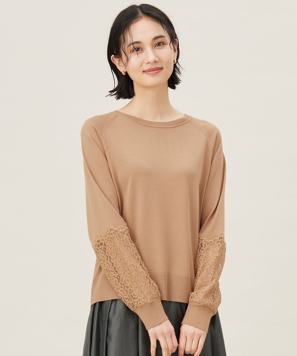 【オンワード】 自由区 L(大きいサイズ)>トップス 【洗える】レースコンビ ニット ベージュ 44 レディース 【オンワード】 自由区 L(大きいサイズ)>トップス 【洗える】レースコンビ ニット ベージュ 44 レディース