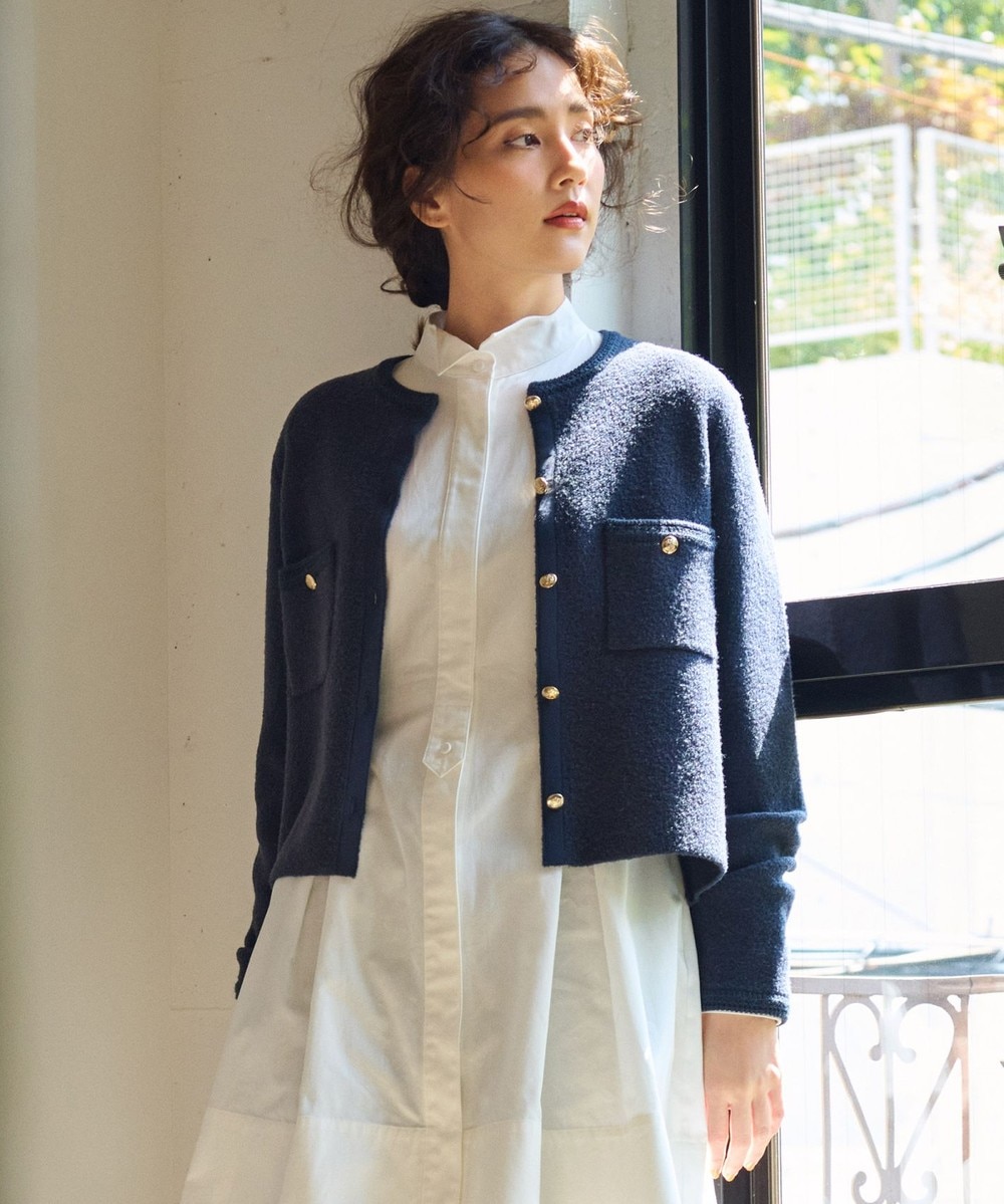 【オンワード】 23区 L(大きいサイズ)>トップス 【洗える】ミニブークレニット カーディガン ダルブルー 44 レディース 【オンワード】 23区 L(大きいサイズ)>トップス 【洗える】ミニブークレニット カーディガン ダルブルー 44 レディース