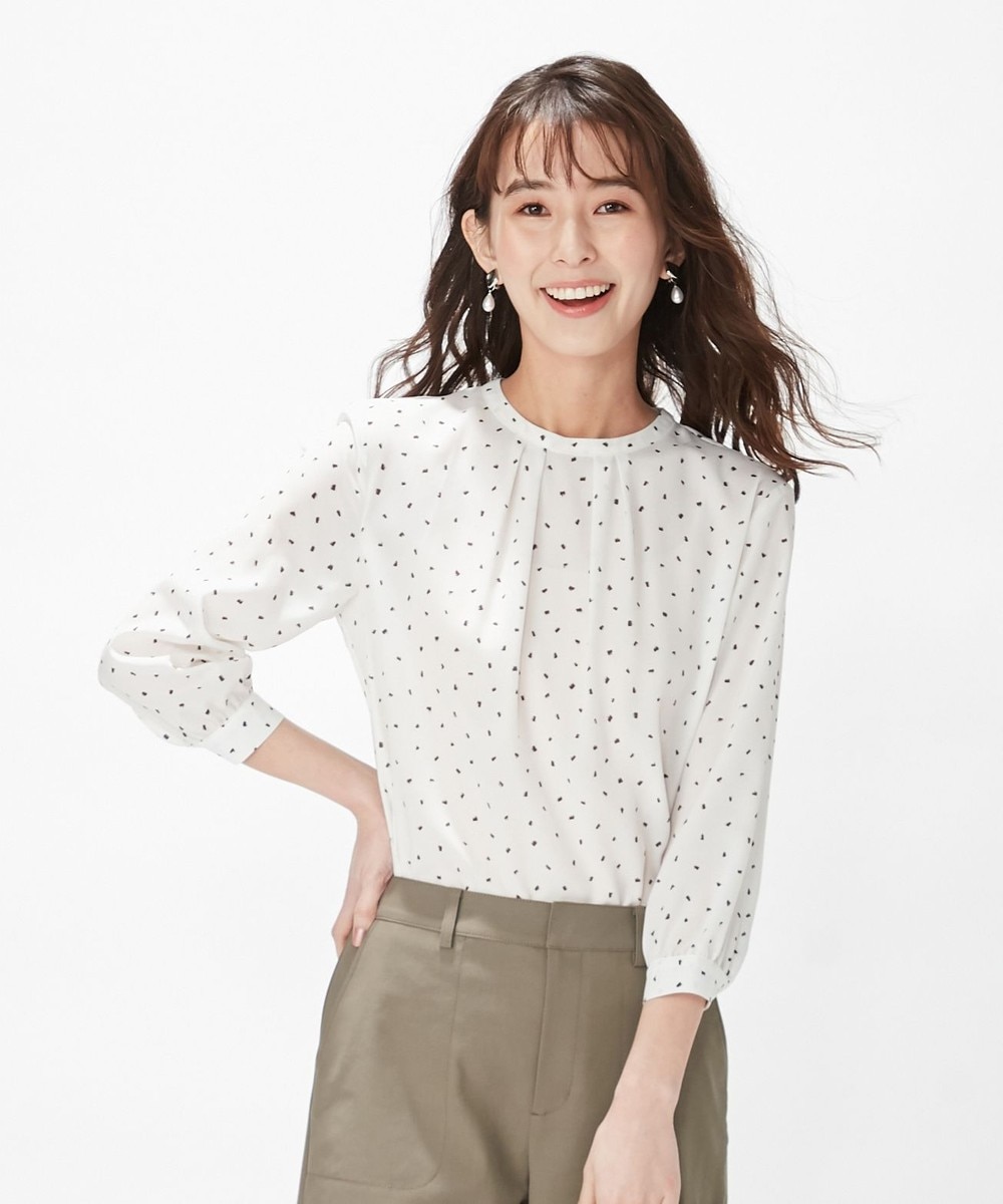 【オンワード】 J.PRESS LADIES L>トップス 【洗える】ポリエステル デシンハケメプリント ブラウス アイボリー T13 レディース 【送料無料】