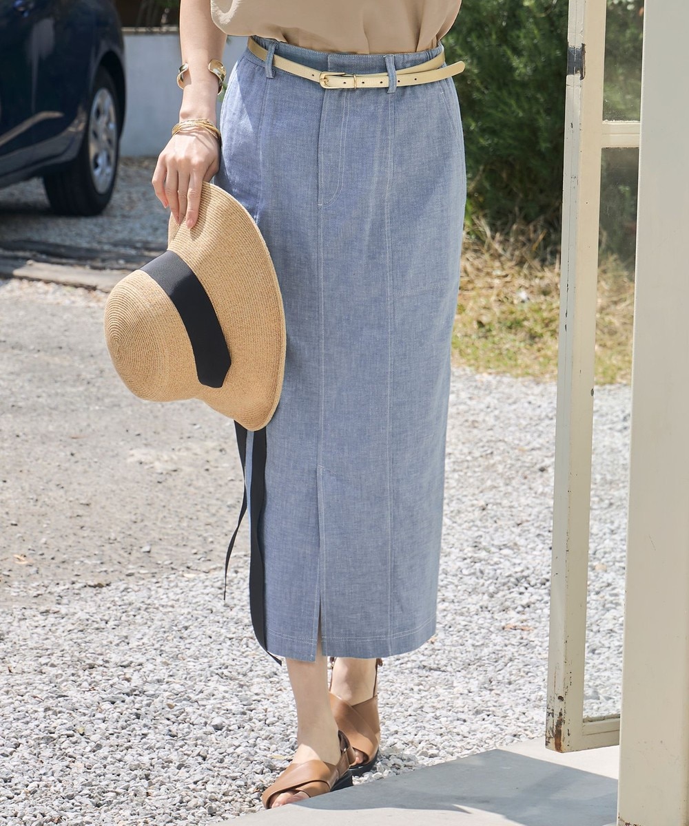 【オンワード】 自由区>スカート 【洗える】コットンリネンシャンブレー スカート ライトブルー 38 レディース 【オンワード】 自由区>スカート 【洗える】コットンリネンシャンブレー スカート ライトブルー 38 レディース