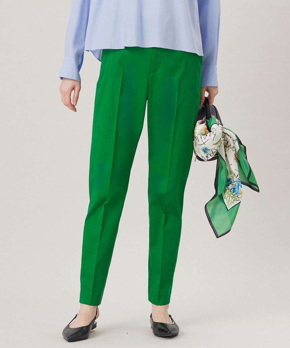 【オンワード】 自由区>パンツ 【UVカット・接触冷感・洗える】コットンサテンテーパード パンツ グリーン 42 レディース 【オンワード】 自由区>パンツ 【UVカット・接触冷感・洗える】コットンサテンテーパード パンツ グリーン 42 レディース