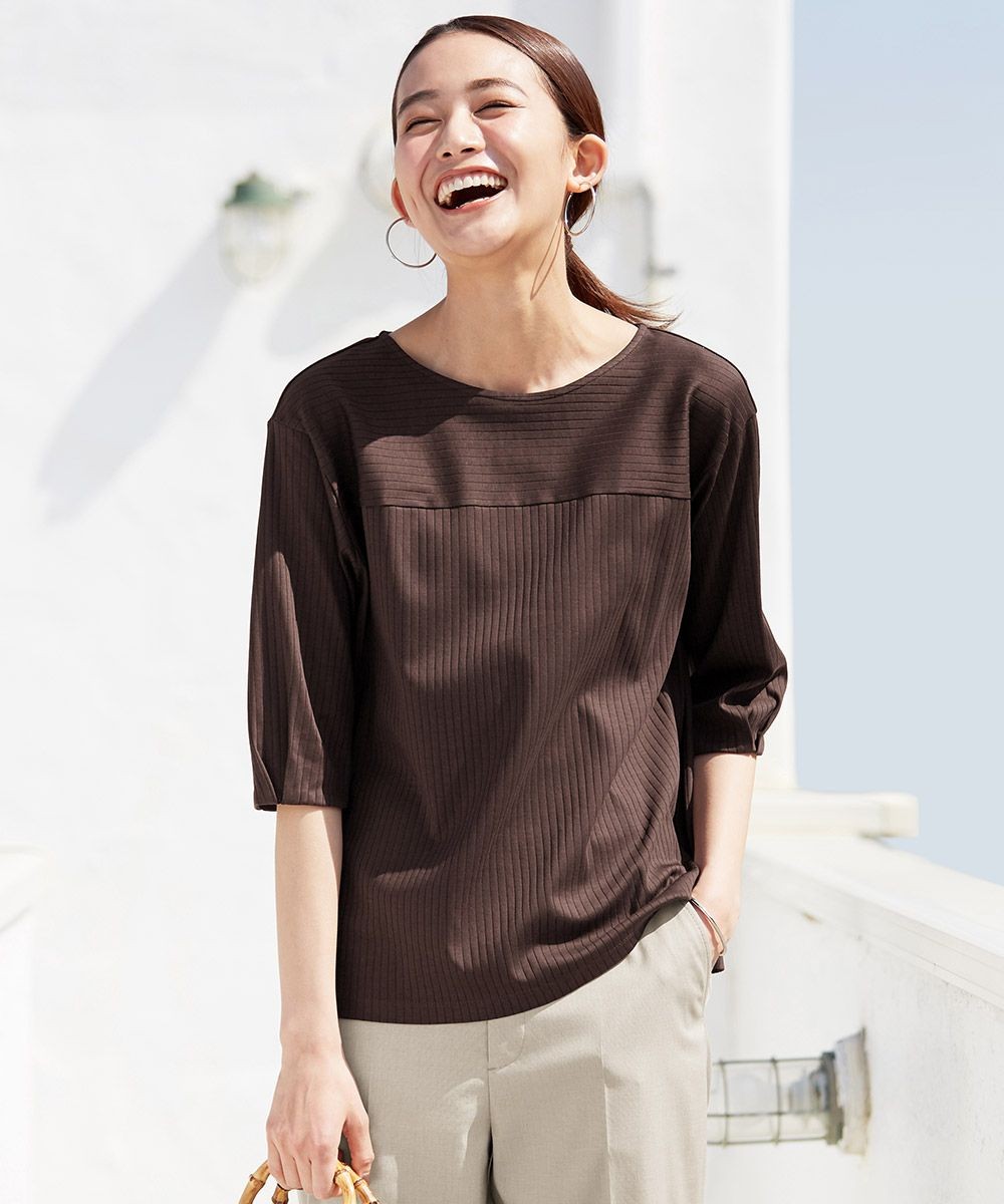 【オンワード】 J.PRESS LADIES S>トップス コットンリブスムース Tシャツ ホワイト S レディース 【送料無料】