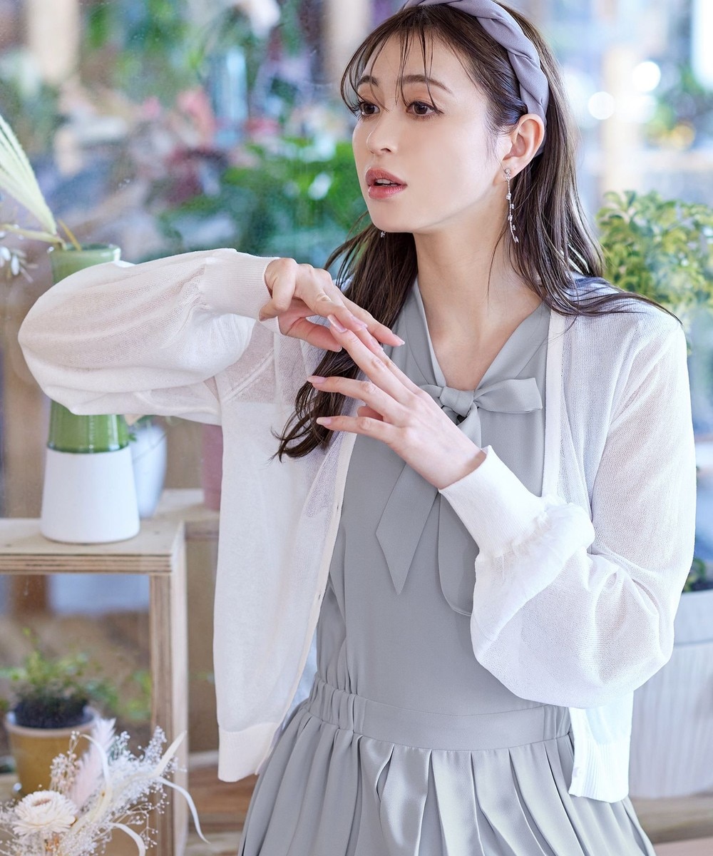 【洗える】シアーパフスリーブカーディガン