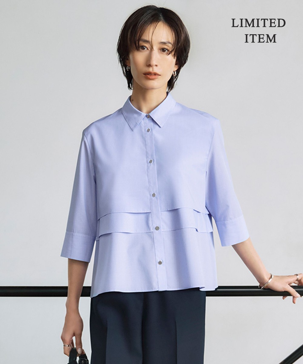 【オンワード】 ICB>トップス 【WEB限定・洗える】クリーンブロード クロップドシャツ ブルーストライプ 6 レディース 【オンワード】 ICB>トップス 【WEB限定・洗える】クリーンブロード クロップドシャツ ブルーストライプ 6 レディース