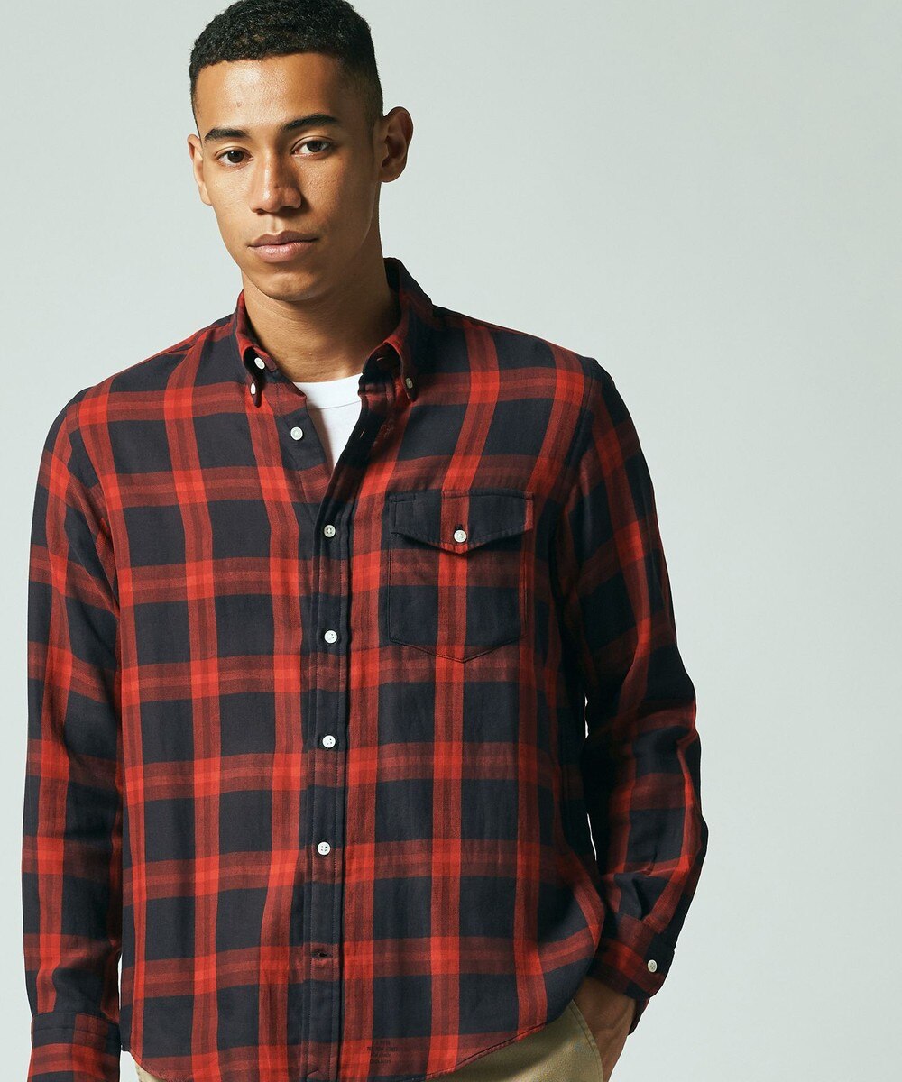 【オンワード】 J.PRESS MEN>トップス ダブルガーゼマルチチェックシャツ オレンジ M メンズ 【送料無料】