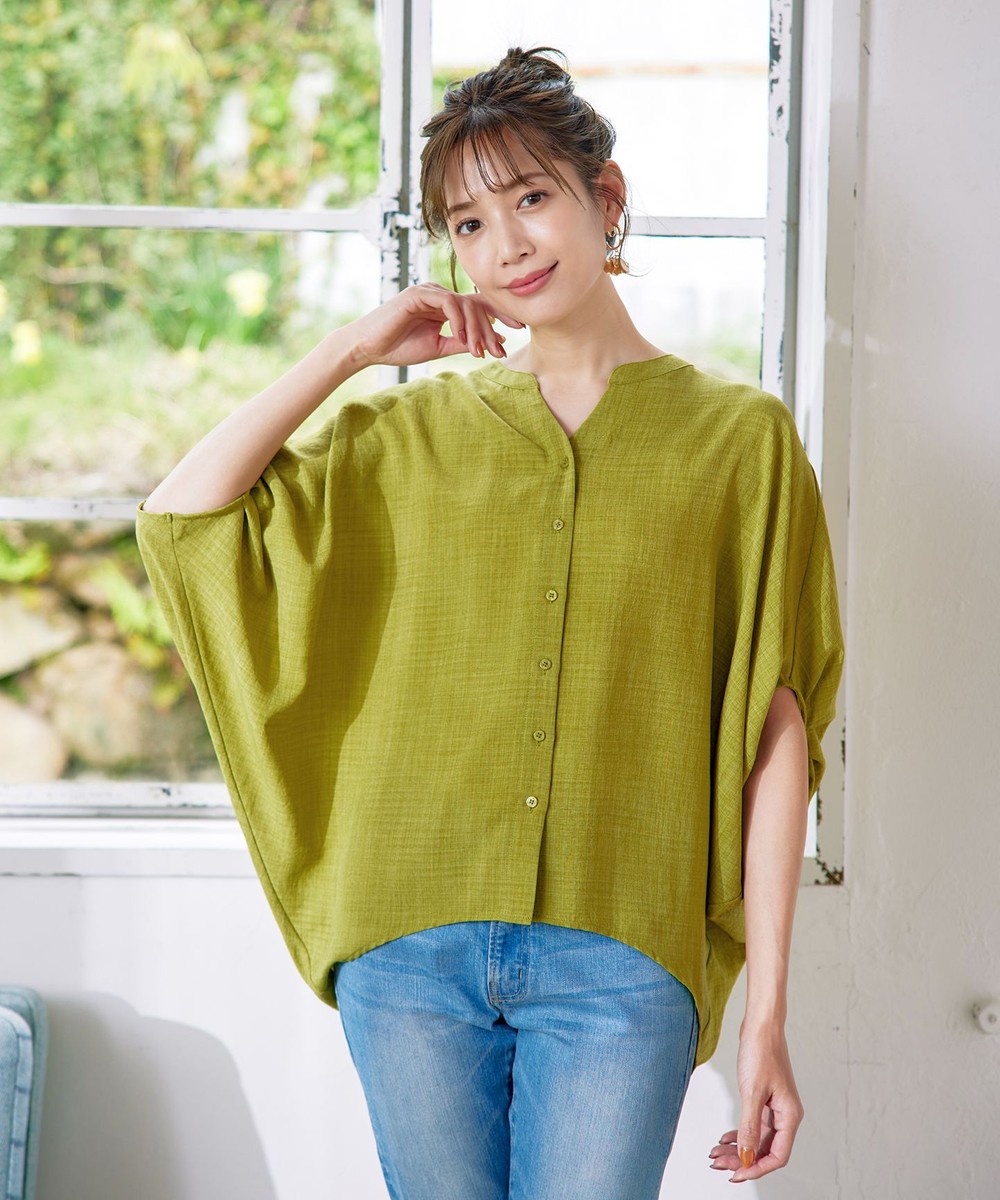 【洗える】麻調ドルマンタックシャツ