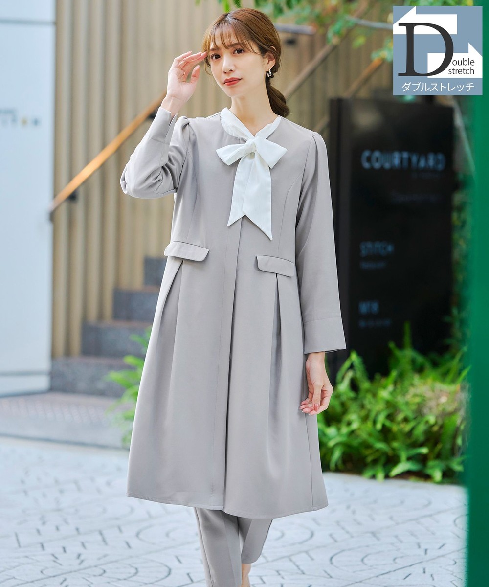 【ダブルストレッチ・洗える】ノーカラーAラインコート