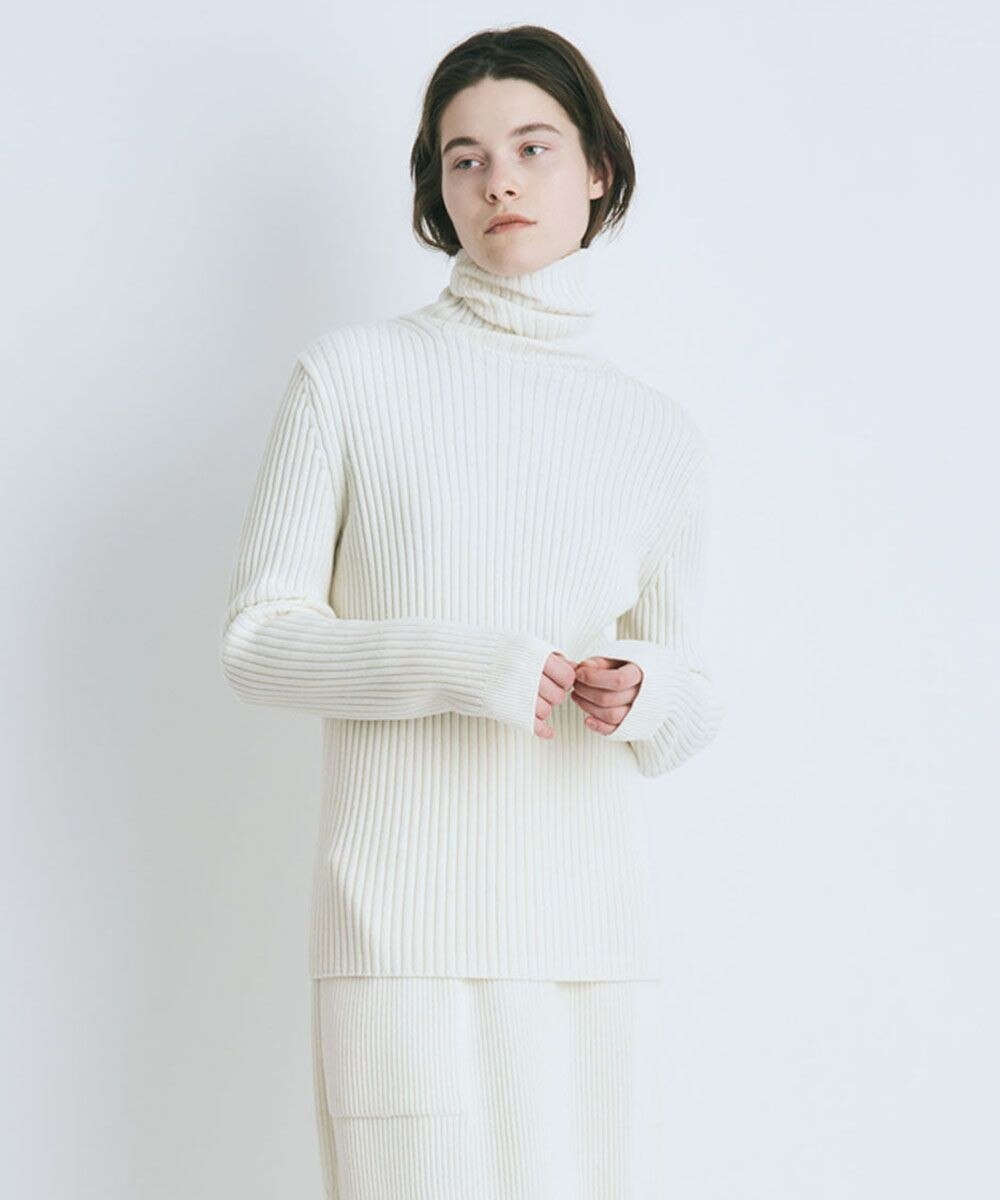 【オンワード】 ATON>トップス 【LIMITED COLOR】WORSTED WOOL CODE リブフィットニット WARM WHITE 02 レディース 【送料無料】