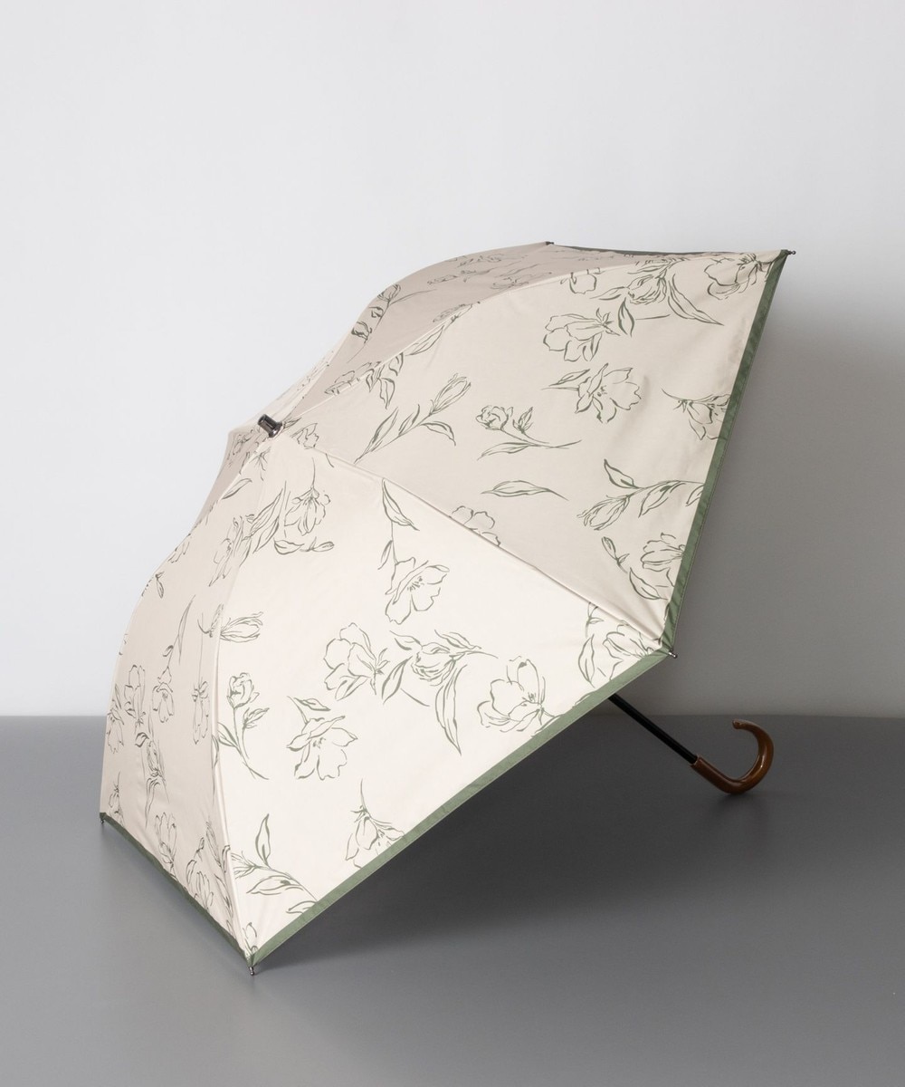 ＜オンワード＞AURORA>ファッション雑貨 Blao（ブラオ）ボタニカル柄 プチ折り晴雨兼用傘（トップフラット折傘）日傘 ベージュｘカーキ FREE レディース 【送料無料】