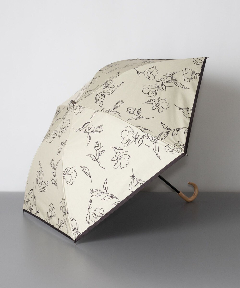 ＜オンワード＞AURORA>ファッション雑貨 Blao（ブラオ）ボタニカル柄 プチ折り晴雨兼用傘（トップフラット折傘）日傘 クリームｘブラック FREE レディース 【送料無料】画像