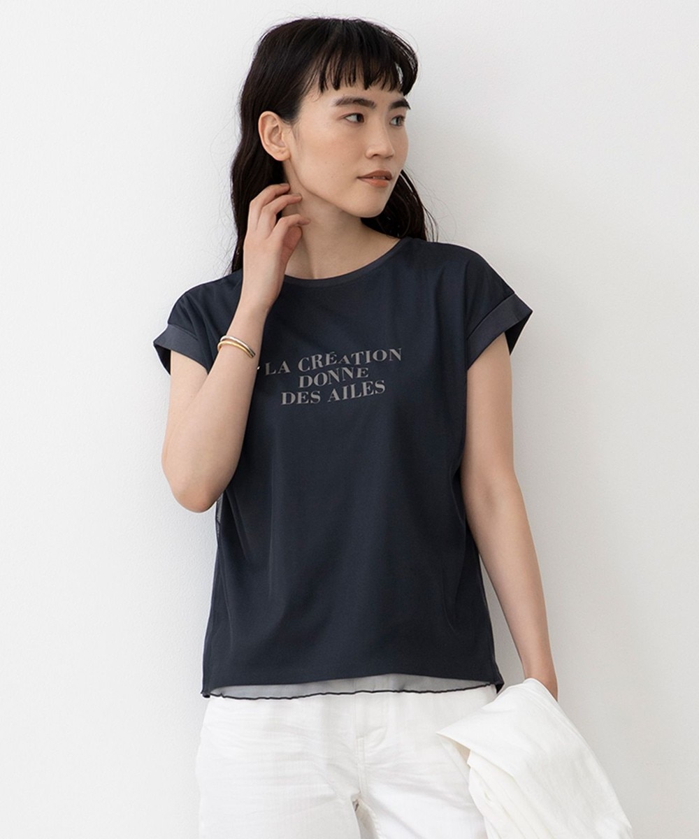 【オンワード】 any SiS>トップス 【UVケア】シアーチュールロゴ Tシャツ ベージュ 2 レディース 【送料無料】