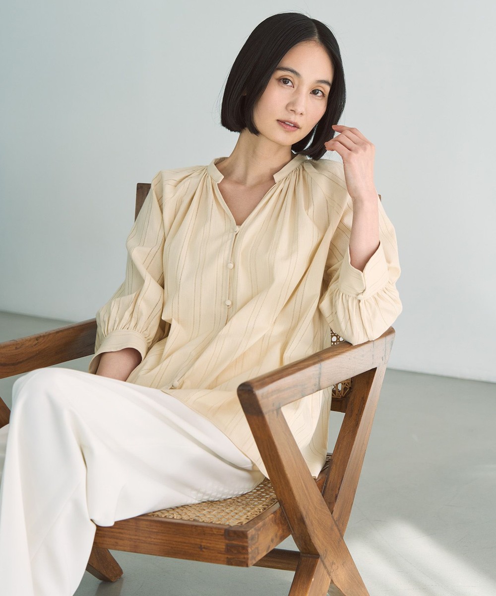 【オンワード】 UNFILO>トップス 【洗える】ストライプレース ギャザーブラウス ライトイエロー M レディース 【オンワード】 UNFILO>トップス 【洗える】ストライプレース ギャザーブラウス ライトイエロー M レディース