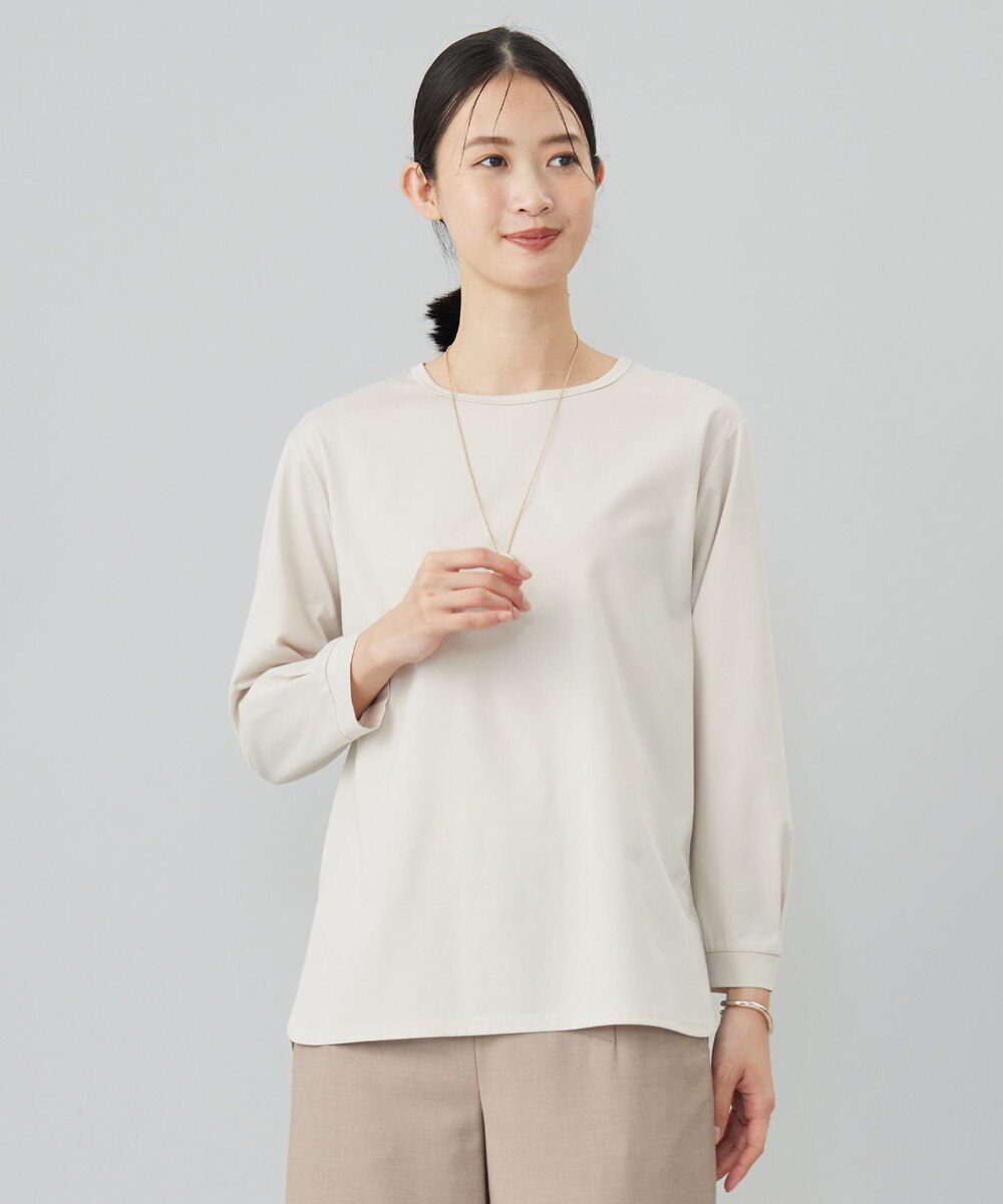 【オンワード】 J.PRESS LADIES S（小さいサイズ）>トップス プレーティング シャツテール ロングスリーブ Tシャツ グレージュ S レディース