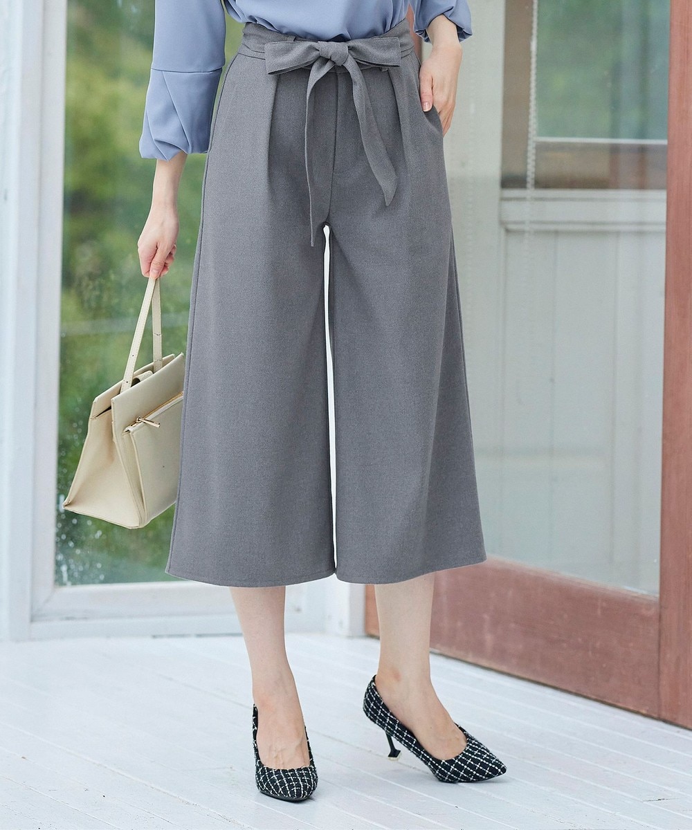 【オンワード】 Tiaclasse>パンツ 【洗える】幅広く活躍が期待できるウール調クロップドワイドパンツ グレー S レディース 【送料無料】