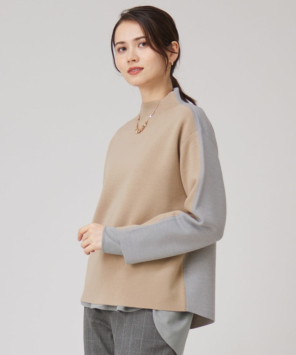 【オンワード】 自由区>トップス 【セットアップ対応・洗える】ウールミラノボトルネック ニット モカ×ライトグレー 38 レディース 【オンワード】 自由区>トップス 【セットアップ対応・洗える】ウールミラノボトルネック ニット モカ×ライトグレー 38 レディース