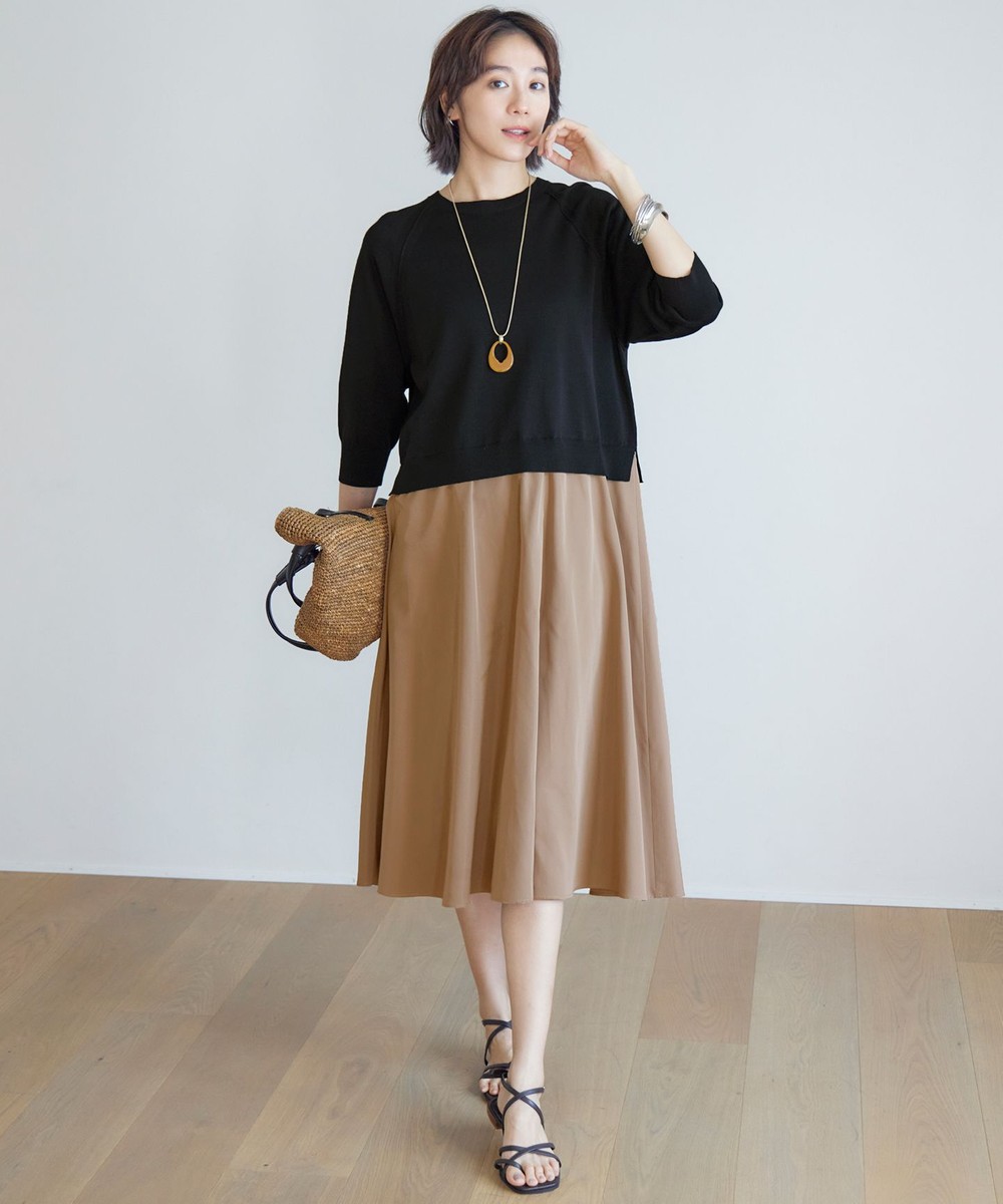 【オンワード】 自由区 L(大きいサイズ)>ワンピース 【洗える】タフタコンビ ワンピース ブラック×ブロンズ 44 レディース 【オンワード】 自由区 L(大きいサイズ)>ワンピース 【洗える】タフタコンビ ワンピース ブラック×ブロンズ 44 レディース