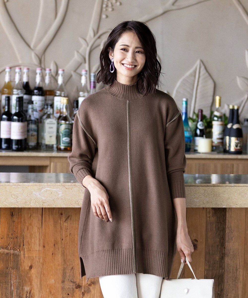 【洗える】スタイルアップ効果も叶う配色ラインニットチュニック