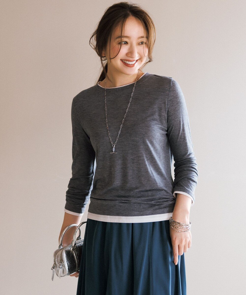 【オンワード】 UNFILO>トップス ソフトウール フェイクレイヤード ロンT チャコール M レディース 【オンワード】 UNFILO>トップス ソフトウール フェイクレイヤード ロンT チャコール M レディース