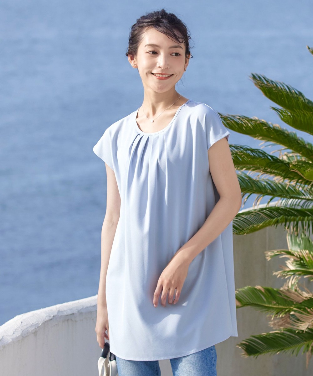 【洗える】フレアフレンチチュニックブラウス