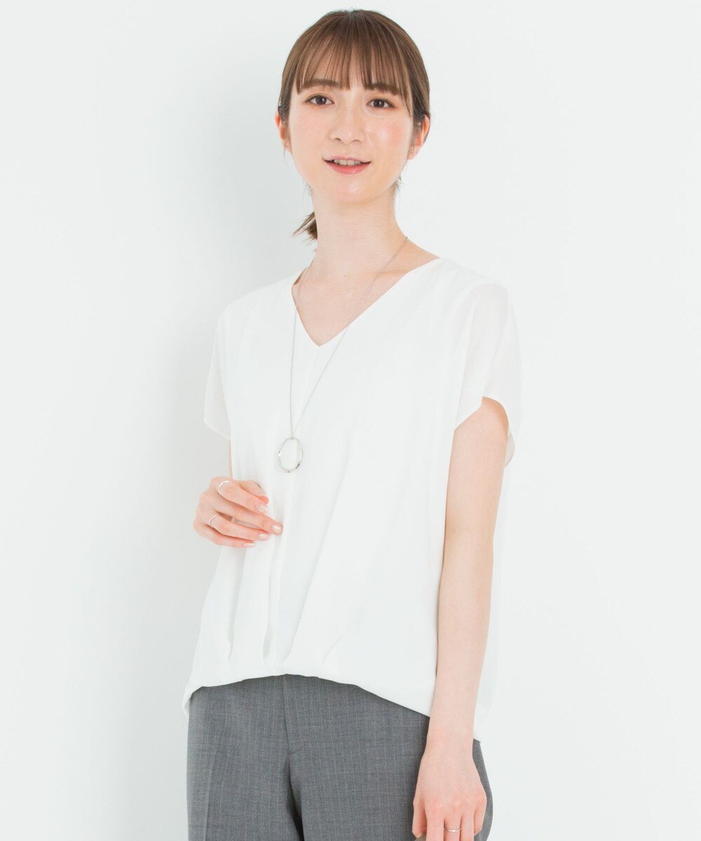 【オンワード】 23区 L>トップス 【洗える】シルキーデシン Vネック半袖 ブラウス ホワイト 44 レディース 【送料無料】