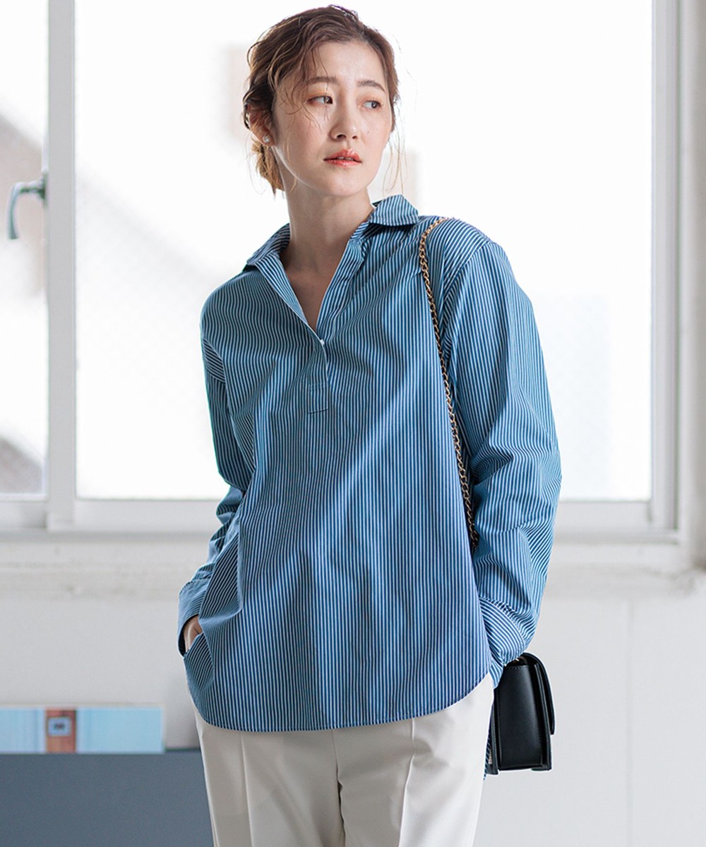 【オンワード】 23区 S(小さいサイズ)>トップス 【Oggi4月号掲載/洗える】CANCLINI スキッパー シャツ マリンブルーストライプ 32 レディース 【オンワード】 23区 S(小さいサイズ)>トップス 【Oggi4月号掲載/洗える】CANCLINI スキッパー シャツ マリンブルーストライプ 32 レディース