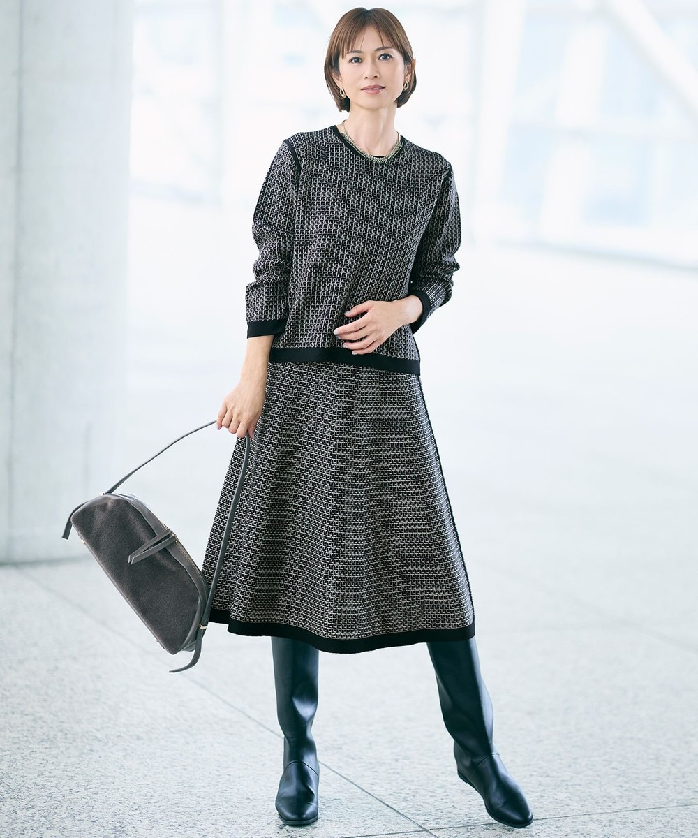 【オンワード】 自由区>ワンピース 【WEB限定カラーあり・洗える】リバーシブルニット セットアップ(プルオーバー×フレアスカート) ブラック×グレージュ 40 レディース 【オンワード】 自由区>ワンピース 【WEB限定カラーあり・洗える】リバーシブルニット セットアップ(プルオーバー×フレアスカート) ブラック×グレージュ 40 レディース