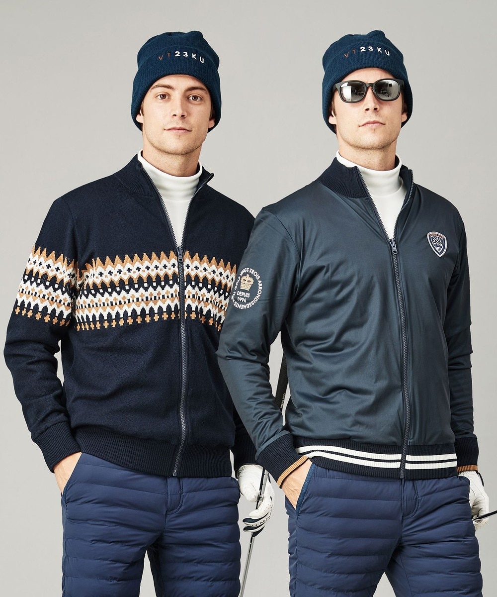 【オンワード】 23区GOLF>ジャケット/アウター 大人気!【MEN】ウールアクリル リバーシブルニットブルゾン ネイビー L メンズ 【送料無料】