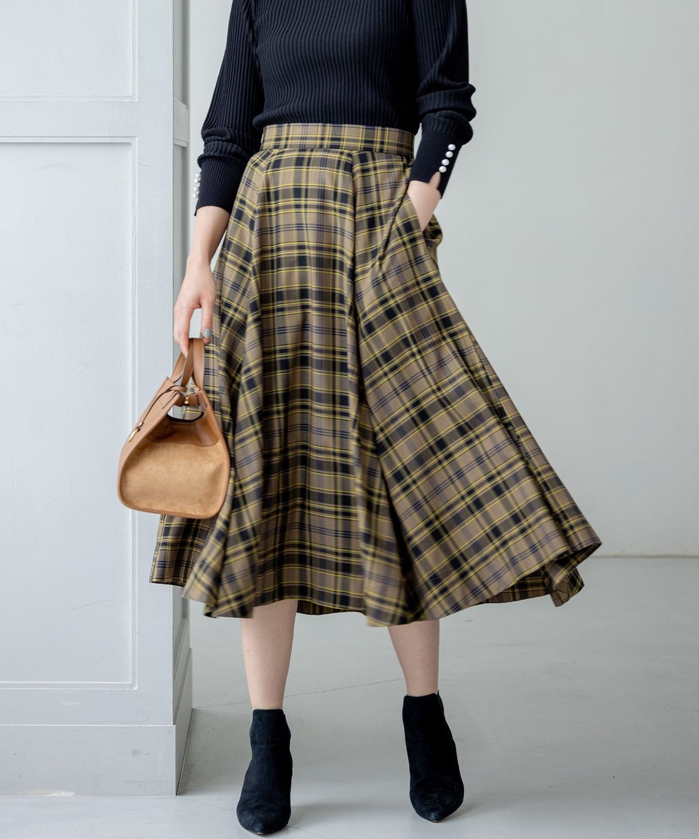 【オンワード】 組曲>スカート シアーツイルチェック フレアスカート ダークブラウン 2 レディース 【オンワード】 組曲>スカート シアーツイルチェック フレアスカート ダークブラウン 2 レディース