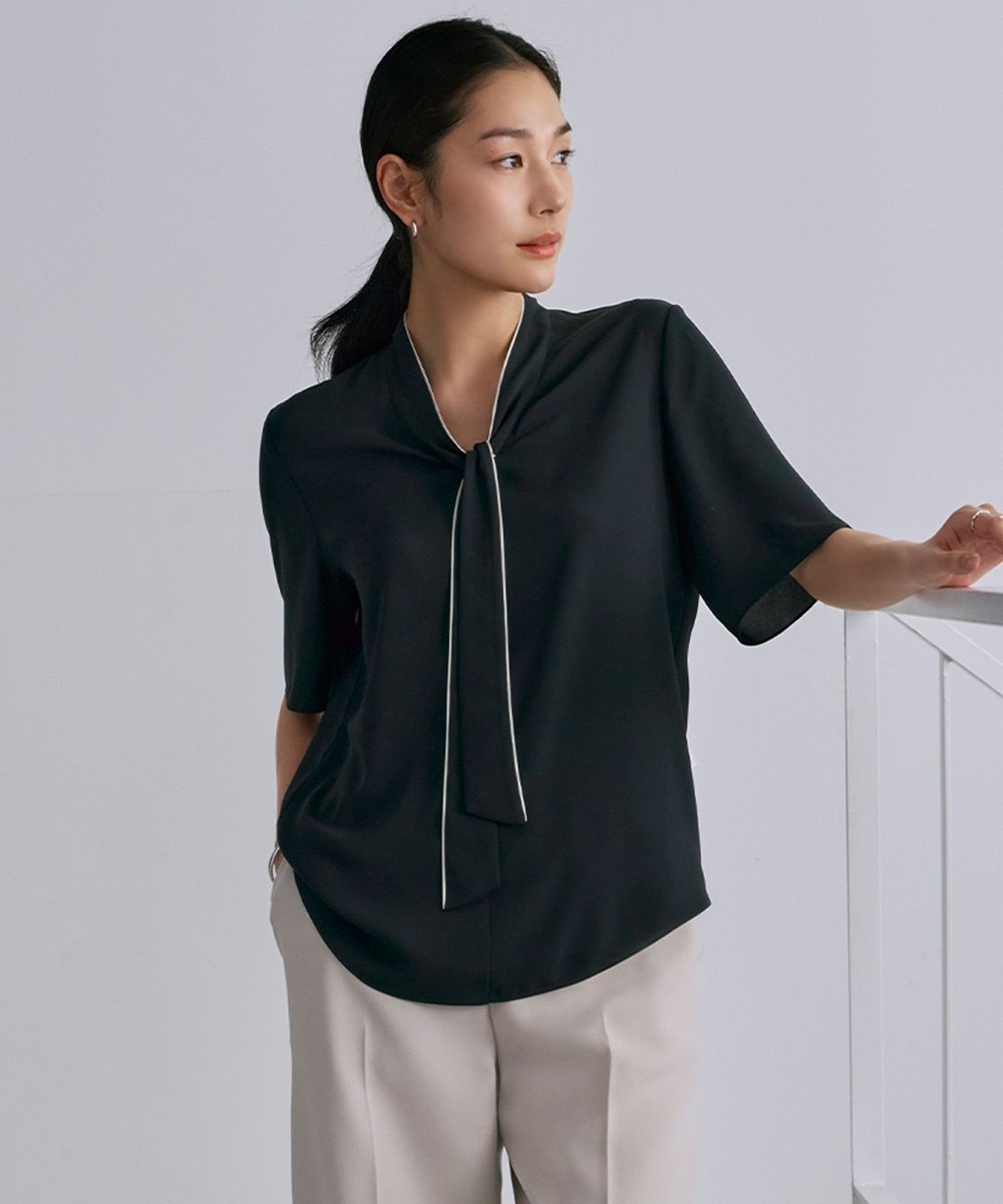 【オンワード】 ICB L(大きいサイズ)>トップス 【人気のため新色追加・接触冷感・UVケア・洗える】BackSatinAmunzen 5分袖配色ボウタイブラウス ブラック XL レディース 【オンワード】 ICB L(大きいサイズ)>トップス 【人気のため新色追加・接触冷感・UVケア・洗える】BackSatinAmunzen 5分袖配色ボウタイブラウス ブラック XL レディース