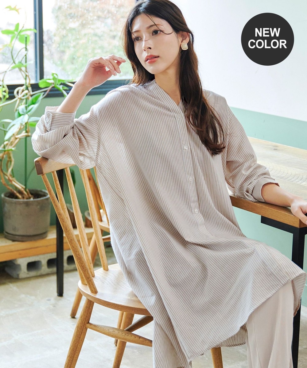 【洗える】リネンミックススキッパーシャツワンピース