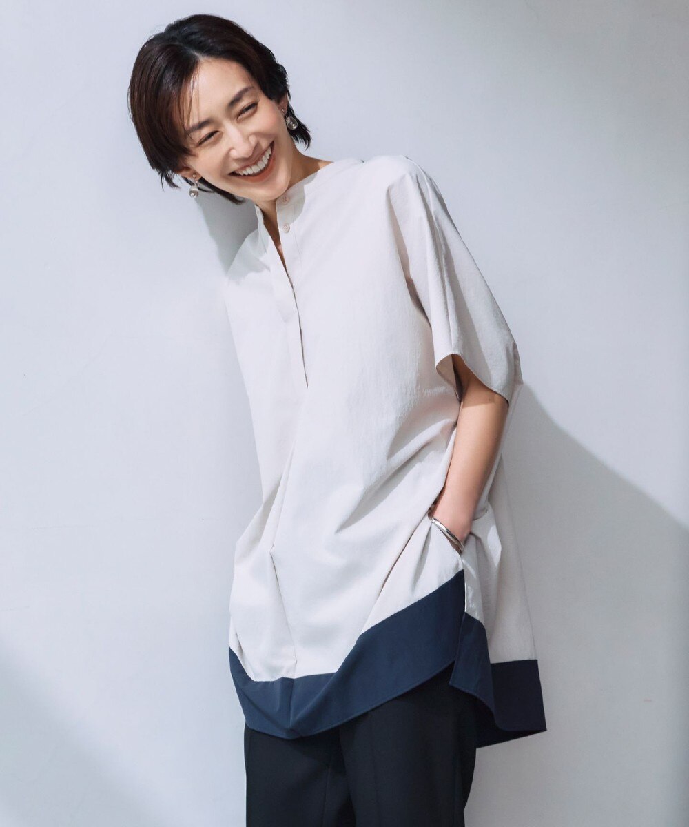 【オンワード】 ICB>トップス 【接触冷感・UVカット・洗える】 RENUソフトタイプライター ブラウス トープ×ネイビー 2 レディース 【オンワード】 ICB>トップス 【接触冷感・UVカット・洗える】 RENUソフトタイプライター ブラウス トープ×ネイビー 2 レディース