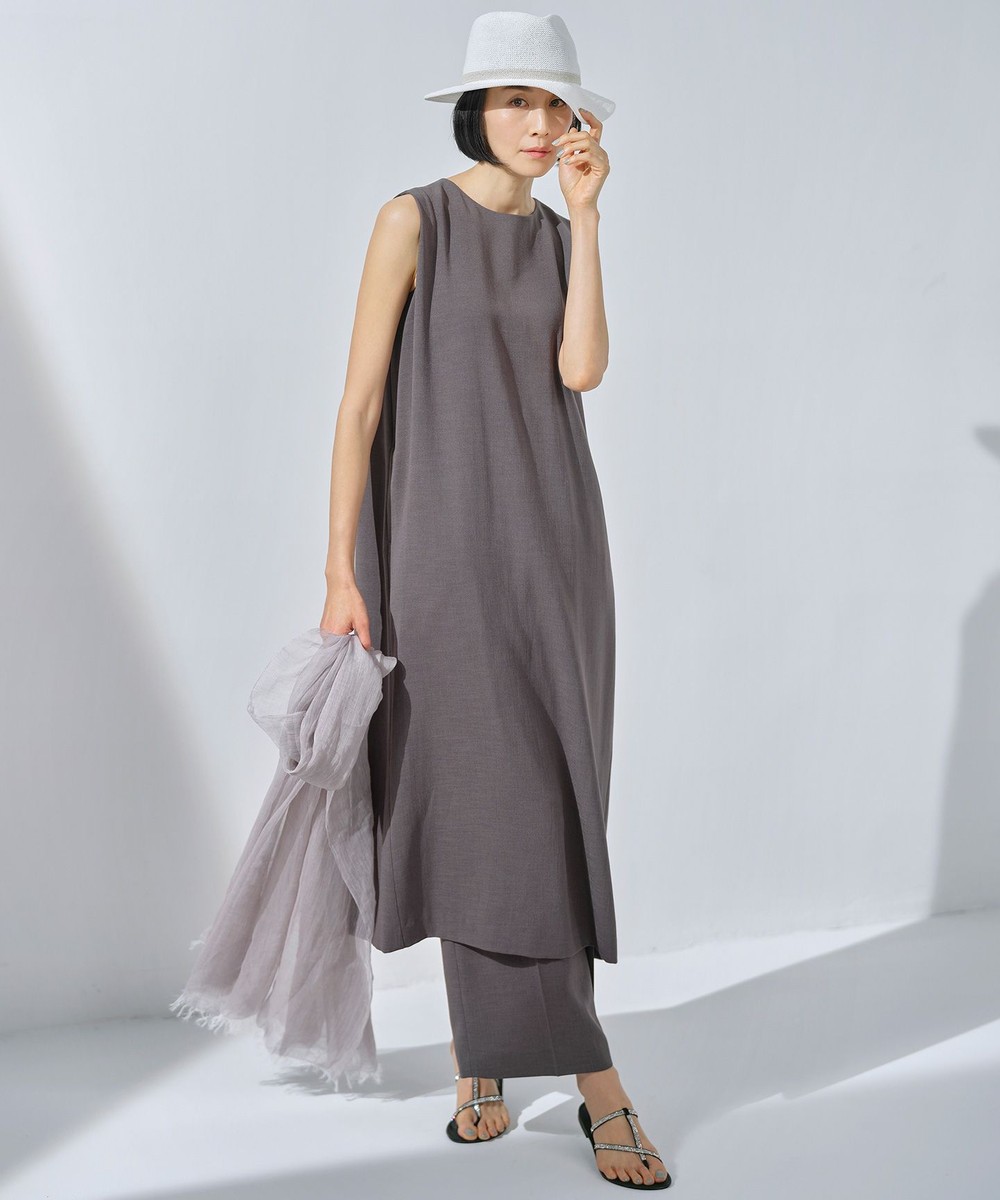 【オンワード】 自由区 L>ワンピース 【イージーケア/セットアップ対応】サマーセットアップ ノースリーブ ワンピ―ス グレー 44 レディース 【送料無料】
