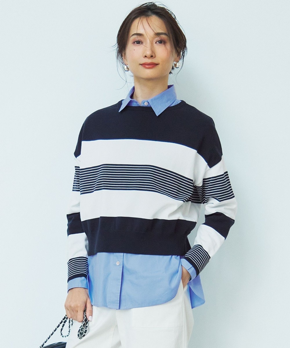 【オンワード】 23区 L(大きいサイズ)>トップス 【洗える】コットンポリエステルストレッチ ショート ニット ネイビー×オフ 44 レディース 【オンワード】 23区 L(大きいサイズ)>トップス 【洗える】コットンポリエステルストレッチ ショート ニット ネイビー×オフ 44 レディース