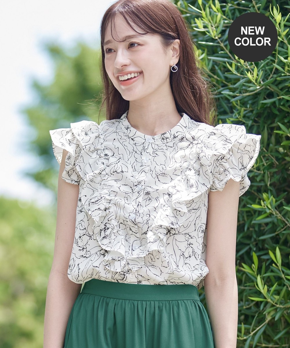 【新色追加・洗える】花柄フリルシャツブラウス