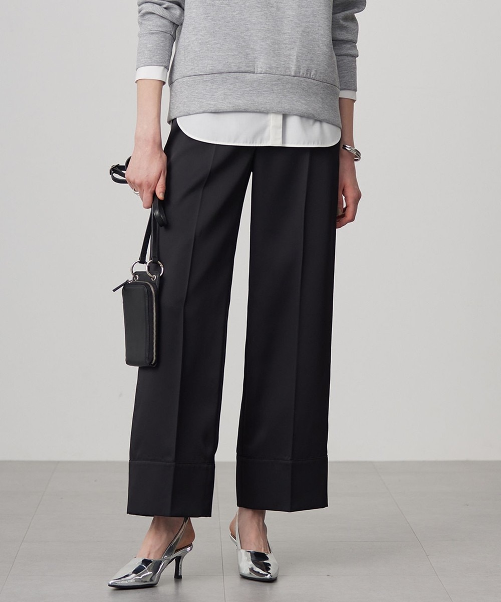 【オンワード】 ICB L(大きいサイズ)>パンツ 【CLASSY.1月号掲載・2WAY・洗える】 クリアサテン ワイドストレートパンツ ブラック 42 レディース 【オンワード】 ICB L(大きいサイズ)>パンツ 【CLASSY.1月号掲載・2WAY・洗える】 クリアサテン ワイドストレートパンツ ブラック 42 レディース