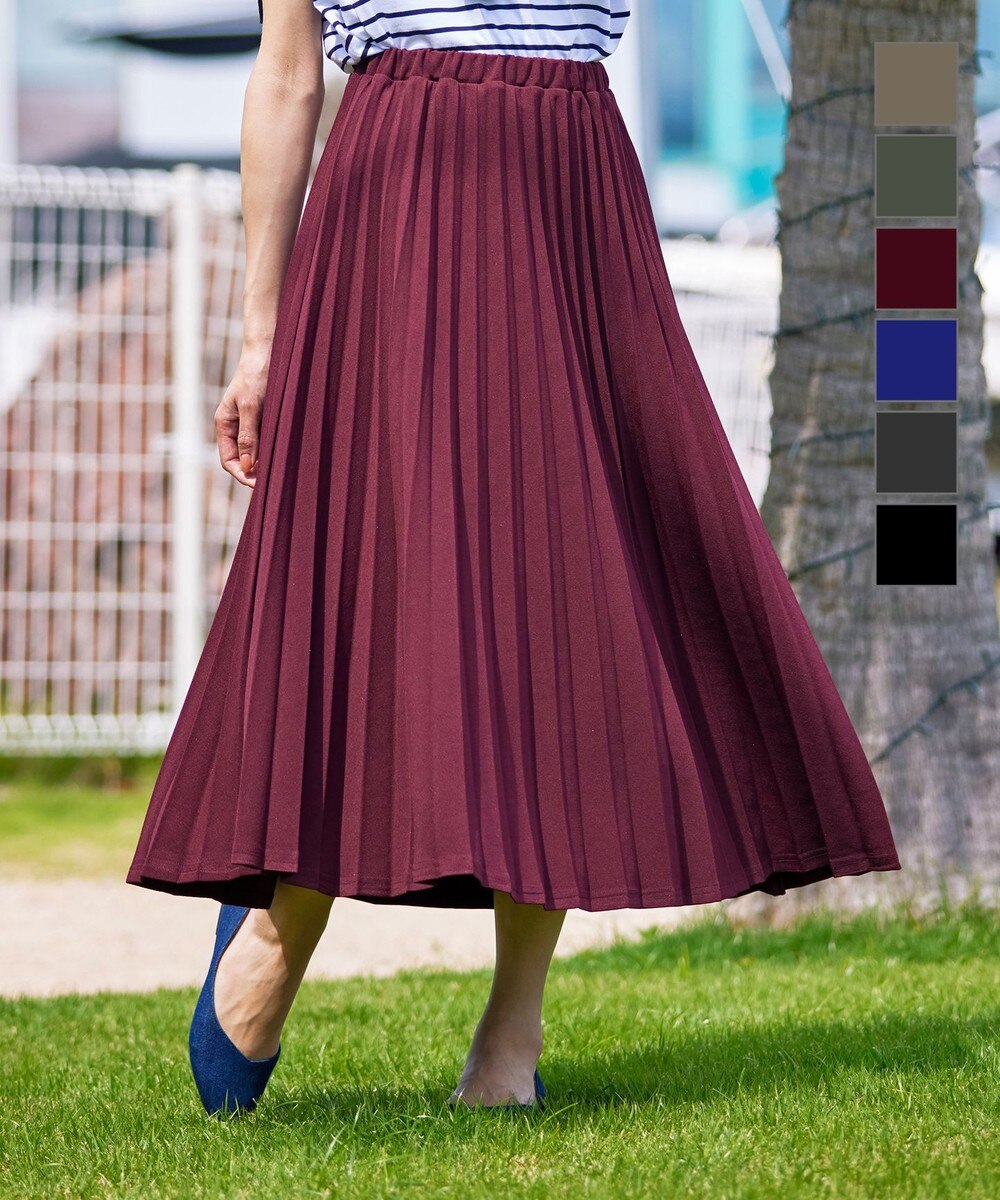 【ウエストゴム・洗える】カットソーアコーディオンプリーツスカート